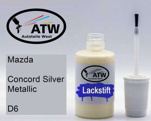 Mazda, Concord Silver Metallic, D6: 20ml Lackstift, von ATW Autoteile West.